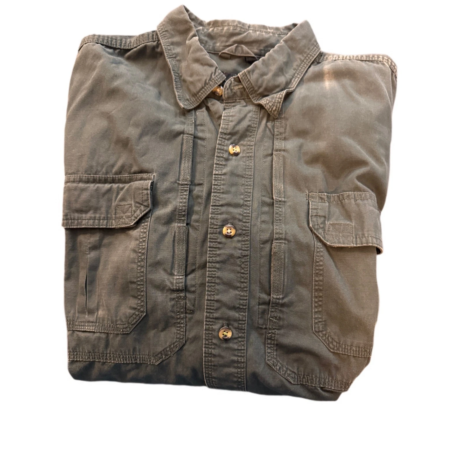 VTG RedHead Mens Large Button Up Long Sleeve Olive Green Cotton Outdoor Shirt