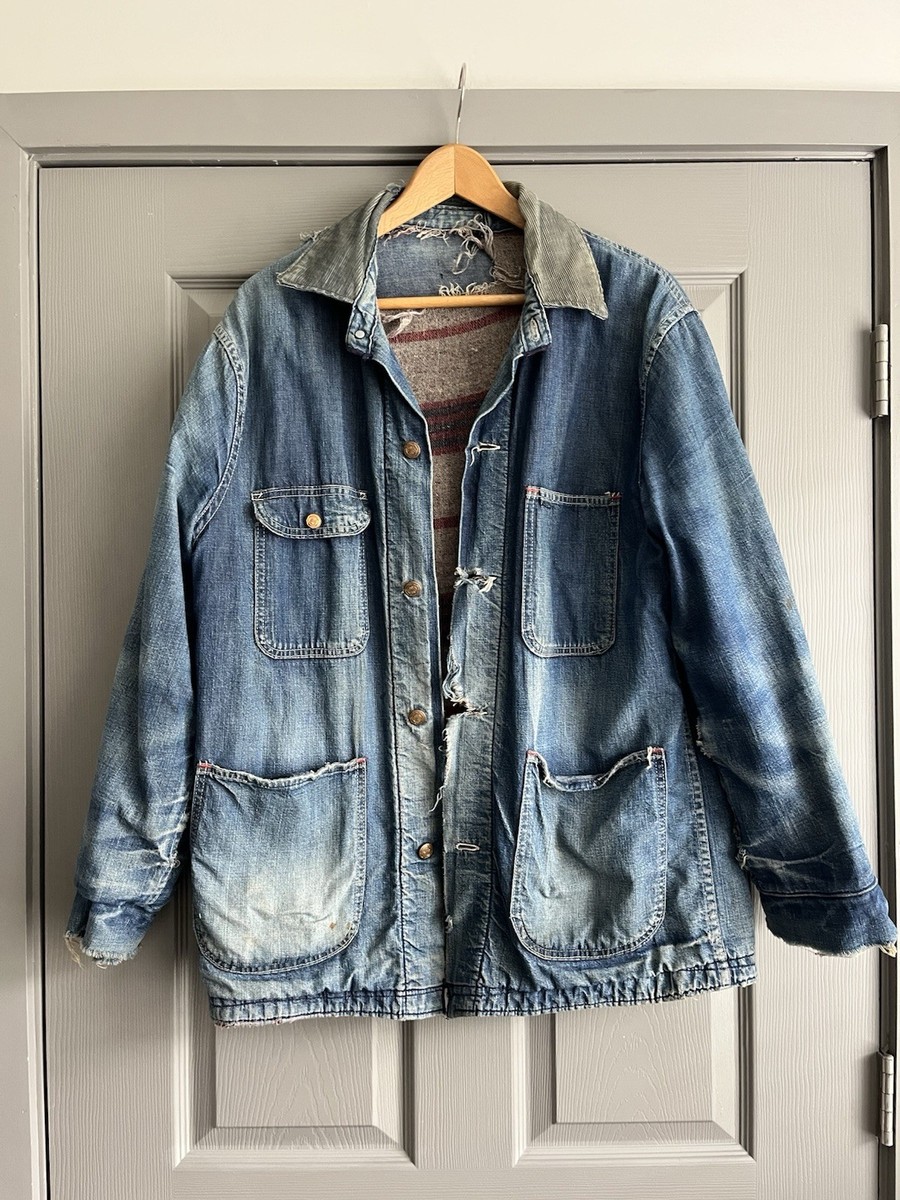 Vintage 40s Hercules Denim Faded Distressed Blanket Lined