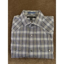 Banana Republic Men's Gray and Blue Plaid Button-Down Shirt size M