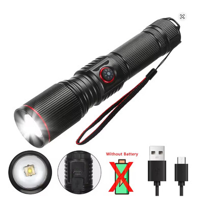 30W Weiß LED Zoom Taschenlampe USB Aufladbare aus  Aluminium ohne Akku