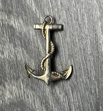 Vintage Nautical Anchor Rope Pin Brooch Silver Tone Metal Small Jewelry