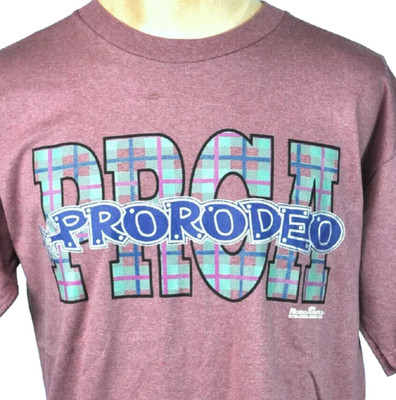 Pro Rodeo PRCA Mens Vtg T-Shirt size Large 1994 Professional Cowboys Assoc Plaid