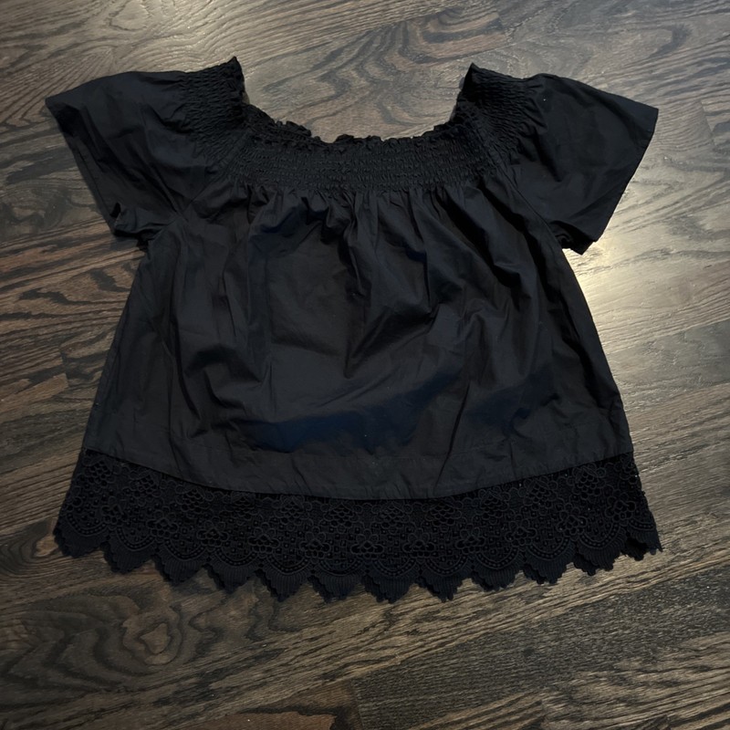 Who What Wear Black Short Sleeve Babydoll Top Lace Hem Women’s Size XS