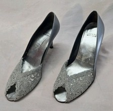 Stuart Weitzman Women's 7M Lace Peep Toe Chantelle Pumps Silver