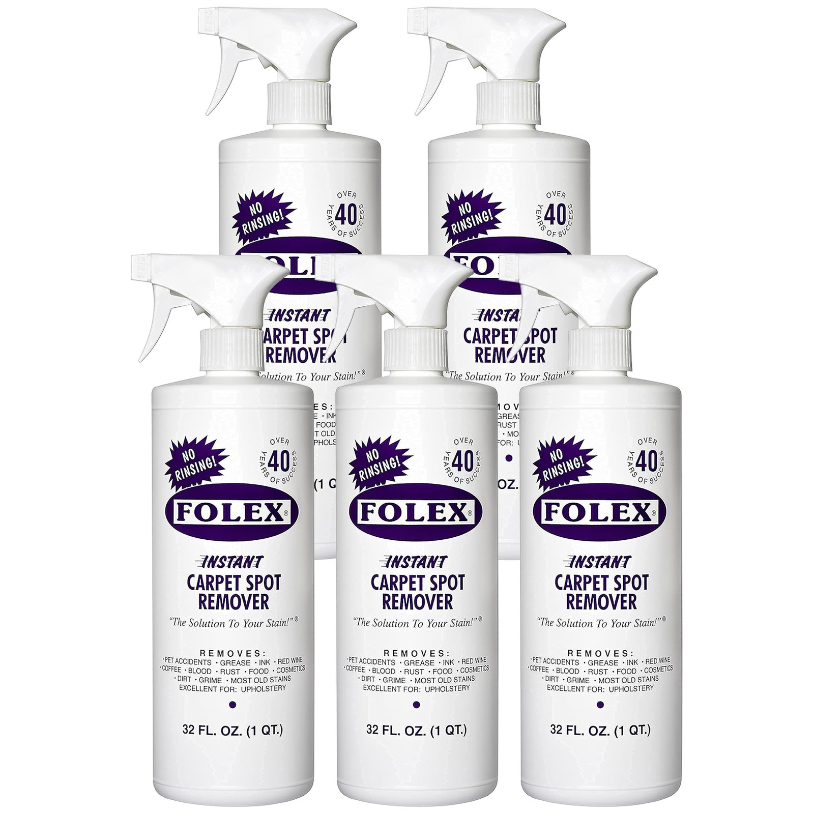 5 Упаковок пятновыводителя для ковров Folex Instant - 32 унции - Удаляет следы от домашних животных жир 8490₽