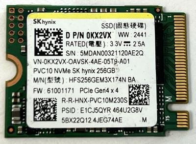 SK Hynix 256GB NVMe / M.2 SSD HFS256GEM3X174N BA GEN4 x 4 0KX2VX