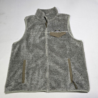 LL Bean Men s L Hi-Pile Deep Sherpa Flap Pocket Fleece Green Vest Full Zip