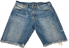 Levis 501 Denim Shorts USA Relaxed Fit Vintage Blue Mens 32 9 Inseam JORTS