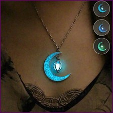 Womens Teen Girls Luminous Moon Necklace Moon Pendants Chain Choker Glow