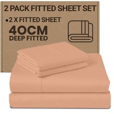 Pack of 2 Fitted Sheet 40cm Deep Pocket Corner Elastic Bed Sheets Set All Sizes
