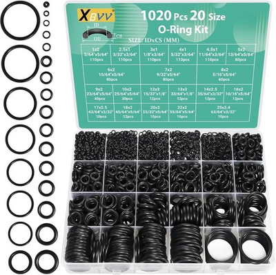 #ad 1020 Pcs O Ring Kit 20 Size Nitrile Rubber Oring Assortment Set for Car Auto Veh $15.08