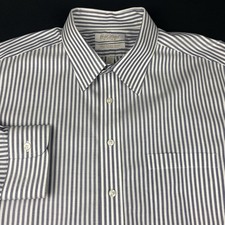 Roundtree & Yorke Gold Label Dress Shirt Mens 18-35 Blue/White Stripes Fitted