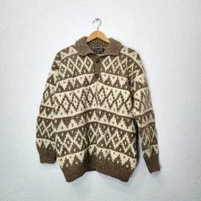 Chunky Brown and cream vintage Alpaca wool collared sweater