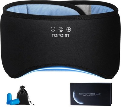 TOPOINT Blackout Schlaf Augenmaske Kopfhörer Bluetooth Bio Bambus Baumwolle schwarz