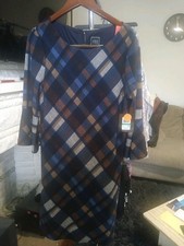 JH Women's plaid dress flare sleeve soft office casual multicolor, Large