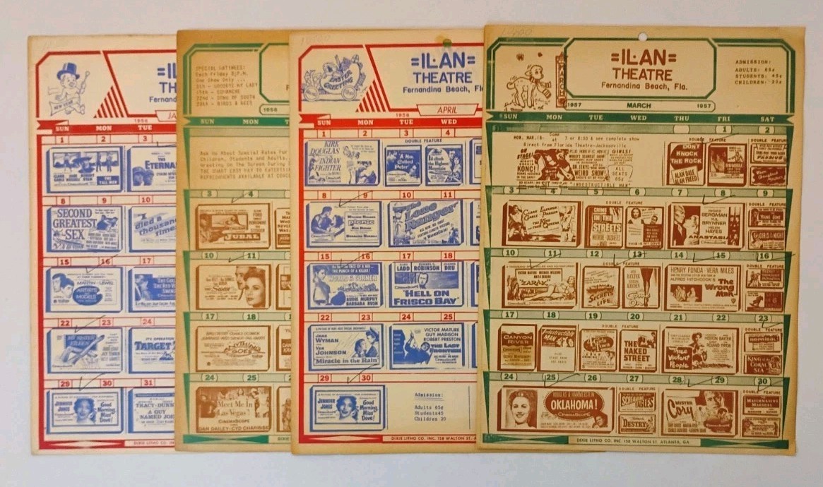 Lot  Of 4 Vintage Amelia Island Drive-n / Reef ILAN Theatre Programs  1956