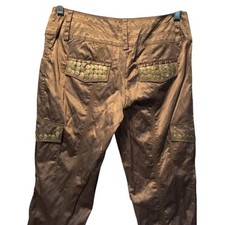 Cache Satin Expresso Coin Embellished Crop Pant New Metallic Kissed 118 NWT