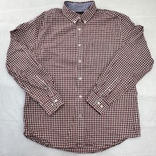Tommy Hilfiger Mens Classic Fit Gingham Button Down Shirt Burgundy White Large