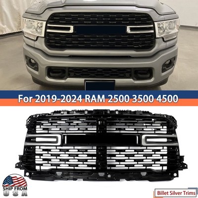 Big Horn Style Billet Silver Trim Front Grille For 2019 2020-2024 RAM 2500 3500
