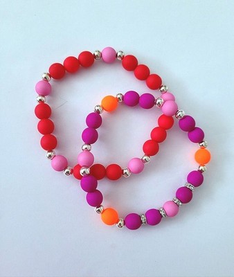 2 x Festival Neon Perlen 8mm Armband  18 cm Handmade Neu / S1631