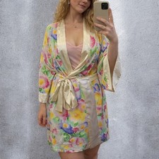 Vintage 90s Victoria  s Secret Watercolor Floral Satin Trim Robe One Size