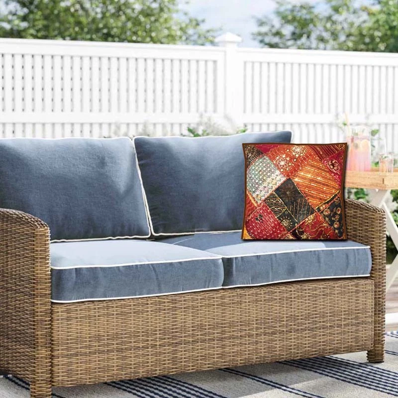 Funda de almohada de cojín bordado arte retazos hechos a mano de 24" regalo de Navidad Foto 4 de 4