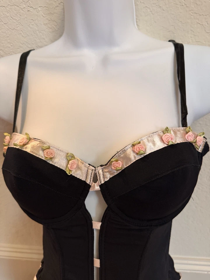 Native Intimates Size 34B Black Pink Rosettes Bustier Fairycore Sexy Y2K - Image 2 of 4