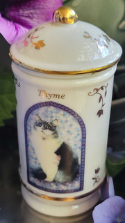 Lenox Cats of Distinction "Thyme" Cat Spice Jar Porcelain w/ Lid White/Gold/Blue
