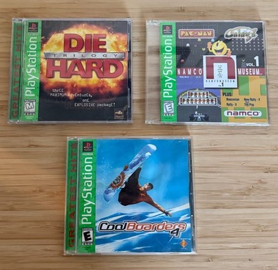 Sony Playstation 1 PS1 3x Game LOT Die Hard Trilogy & Namco Museum CoolBoarders