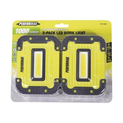 1000 Lumen 2 Pack Portable Work Light, 3-Mode, AA Battery Operated, Swivel Stand