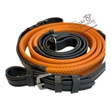 RACE REINS BIOTHANE ORANGE RUBBER GRIP HORSE BLACK BROWN *FREE POSTAGE*