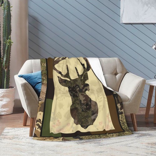 Deer Camouflage Throw Blanket Cozy Plush Camo Hunting Flannel Fleece Ultra So... - Foto 4 di 7