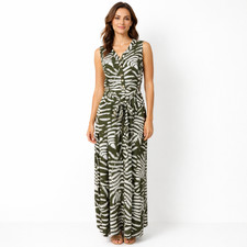 Talbots Dress Womens Small Green Floral Sleeveless Maxi Shirt Tie Waist Tropical