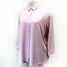 Eileen Fisher Plus Size Pink Jersey Collared Button Up Tunic Top Blouse 2X