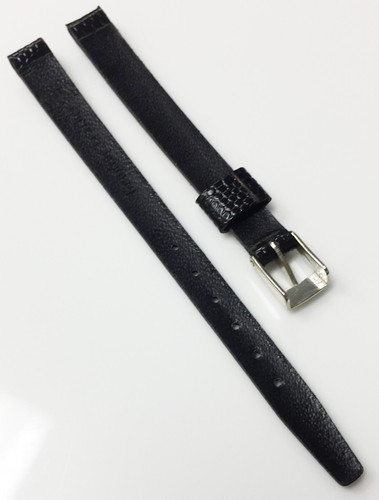 VINTAGE 8MM BLACK GENUINE LEATHER STRAP BAND SILVER TONE BUCKLE LIZARD FRANCE - Picture 5 of 7