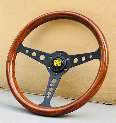 MOMO 350mm 14inch Heritage Indy Black Woodgrain Mahogany Wood Steering Wheel New