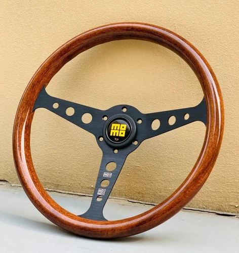 MOMO Heritage Indy Black Woodgrain Mahogany Wood Steering Wheel 350mm - Picture 3 of 8