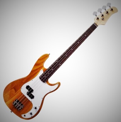  FREE SHIPPING!  P Style Electric Bass Guitar +Natural Wood Finish!