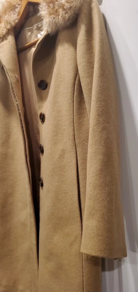 Gabardina marrón pequeña vintage rara de piel de lana tostada Banana Republic para damas Foto 3 de 4