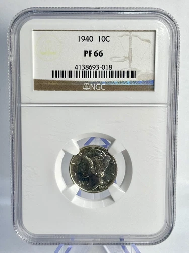 1940 MERCURY 10c NGC PF 66 BRILLIANT GEM PROOF Mercury Dime #018 