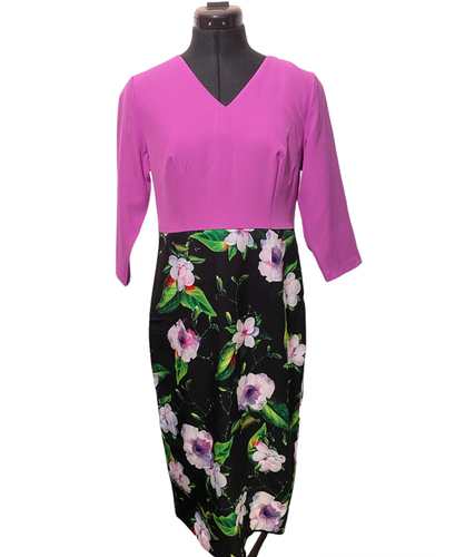 Ruth Langsford Dress Women Small Purple Wild Flowers Print Sheath Size 10