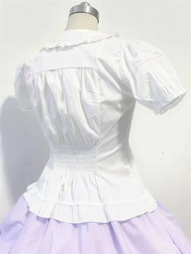 Women Girls Ruffled Blouse Shirt Top Long Sleeve Bow Lolita Sweet Japanese - Imagen 5 de 14
