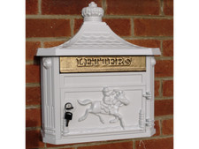 White Wall Post Mail Box Letter Vintage Metal Design, 2 Keys Weather Proof