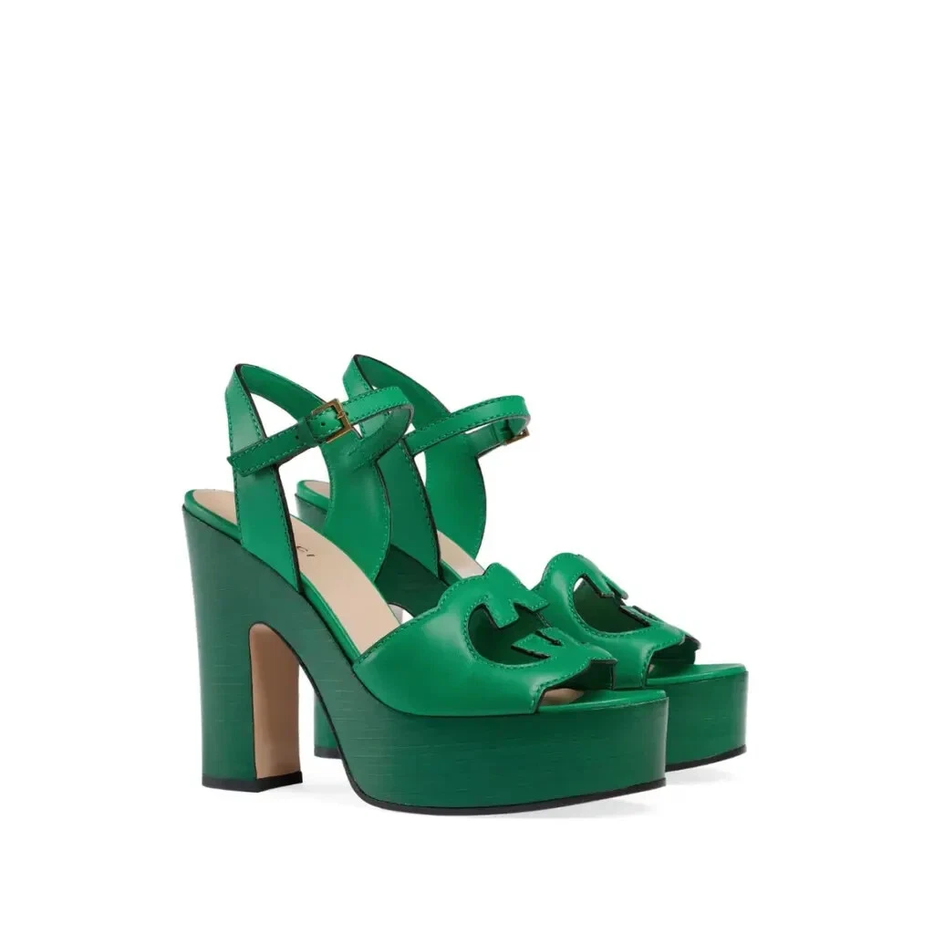 Gucci Entrelacement G Découpe Plateforme Sandales Chaussures Talons Cuir Taille 40