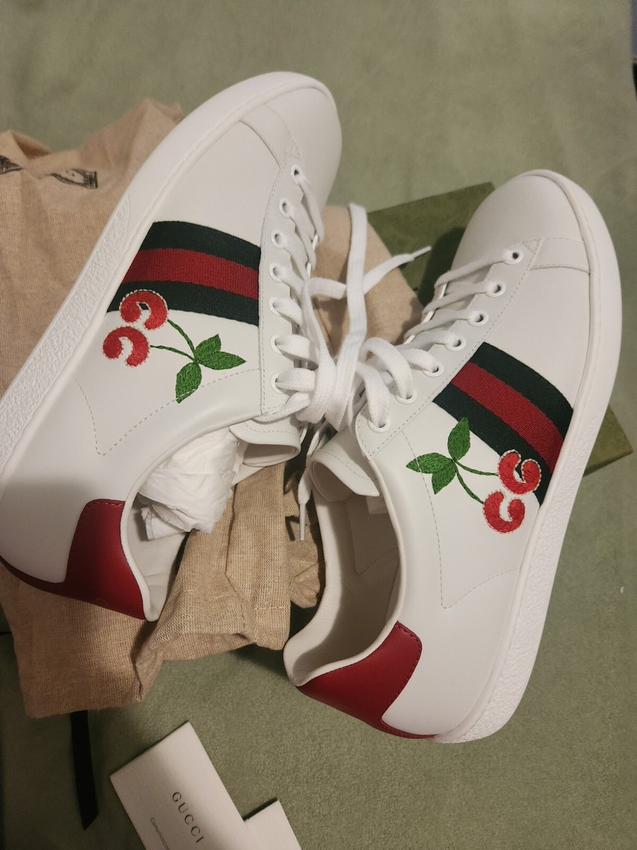 Gucci Ace Cherry White Leather Sneaker Size 41 New With Box | eBay