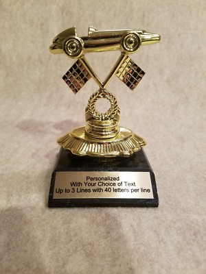Pinewood Racing Derby Trophy Unique base,  flags,  Free Personalized Plaque