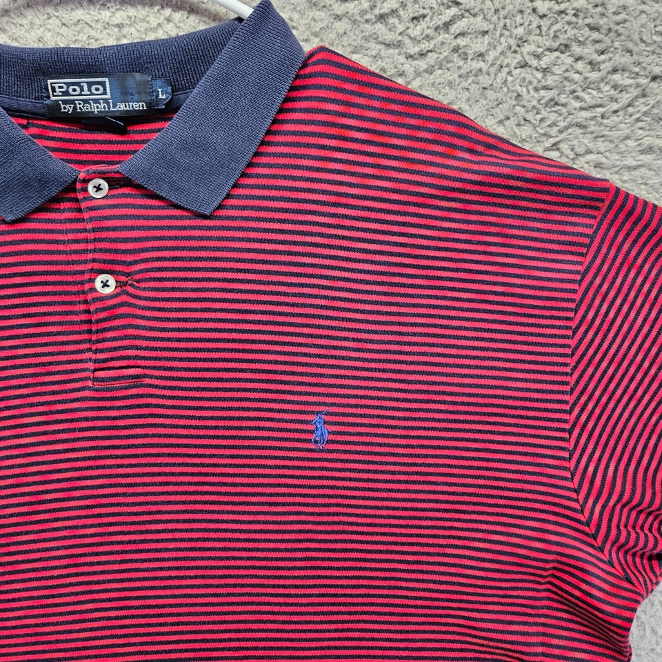 Polo by Ralph Lauren Polo Shirt Mens Size Large Red Blue Stripe Short