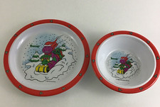 Barney  Friends Christmas Winter Bowl Plate Set Dinnerware Child Dishes Vintage