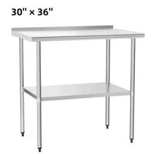 Food Prep Table w/Backsplash Stainless Steel 30" x 36" Commercial Kitchen Work