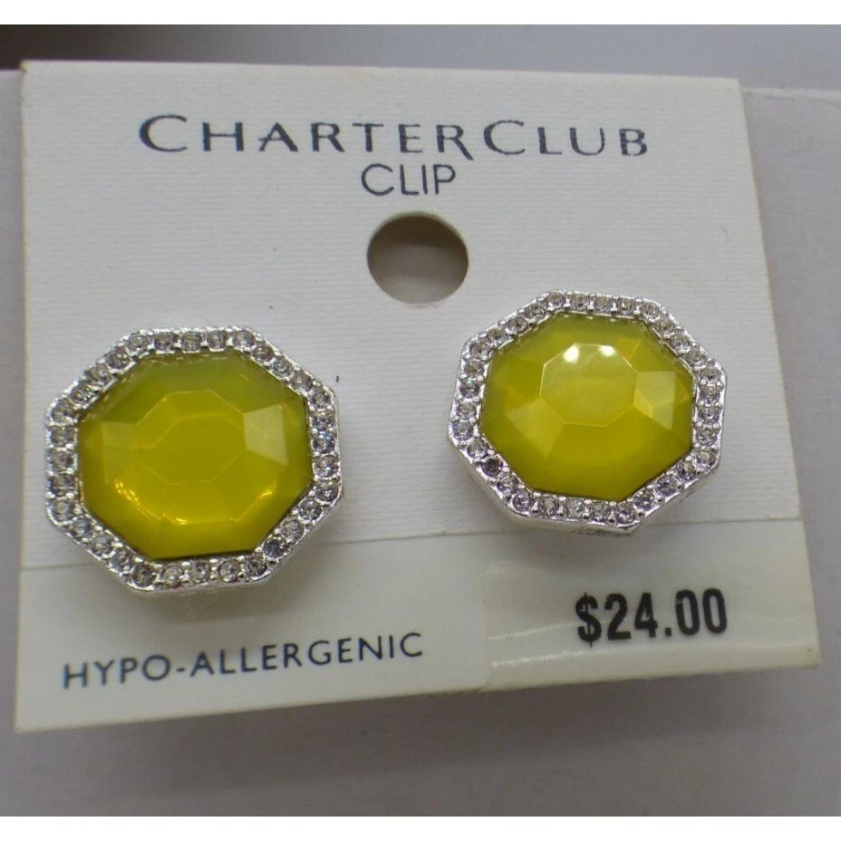 Charter Club Women’s Crystal Embellished Octagonal yellow quartz clip on earring - Image 2 of 4